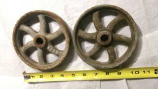 2 Antique Cast Iron Cart Caster Wheels 5 " Dia.  Railroad Dolly Parts