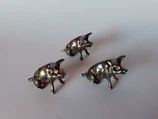 Set Of Three Miniature Silver Plated Pig Design Name Place Holders