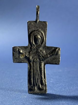 Wearable Byzantine Ancient Bronze Cross Encolpion With Jesus - Circa 250 - 300ad