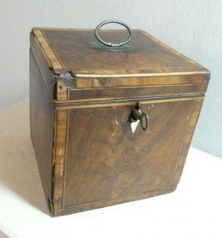 Antique Georgian Single Cube Tea Caddy With Lock And Key