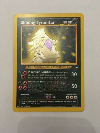 Shining Tyranitar Rare Holo Neo Destiny 113/105 Pokemon Card.  Mint/near