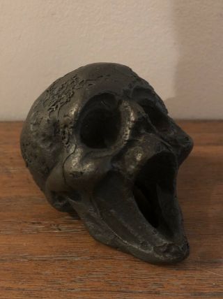 Vintage Solid Bronze Scream Ghost Face Zombie Skull Paperweight Halloween Rare