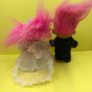 Vintage Russ Lucky Troll Wedding Day Bride Groom Set Pink Hair Toy Figure 1990s 2