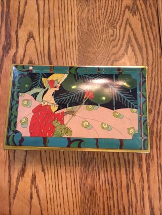 Art Deco Canco Litho Metal Box Beautebox Tin Weighted Lid Antique
