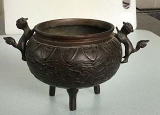 Vintage Chinese Bronzed Urn Bowl Approx 4” Height And Diameter