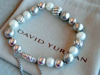 David Yurman " Rare " Sterling Silver Elements 8 - 11mm Beads Bracelet W/pearls