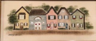 Vintage Theorem Row House Scene Framed Signed " Sandy Honan " 12 " X 6.  5 "
