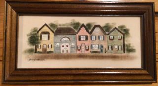 Vintage Theorem Row House Scene Framed Signed 