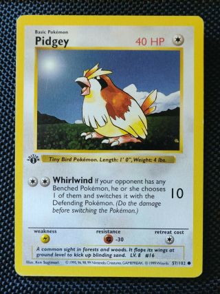 1st Edition Shadowless Pidgey 57/102 Base Set Pokemon Card