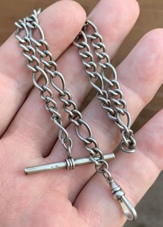 A Good Vintage Solid Silver Single Albert Pocket Watch Chain,  Circa 1970/80s.