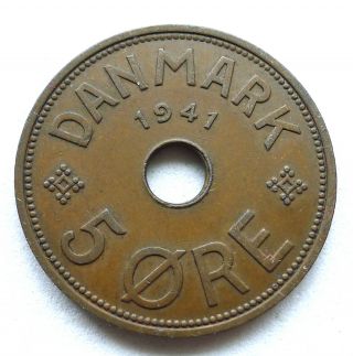 Faroe Islands - Denmark - 5 Ore 1941,  Christian X,  150k,  Unc Toned Rare.  Km 3