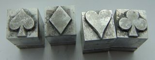 Vintage Letterpress Printing Block All 4 Poker Suits Spade Diamond Heart Clover