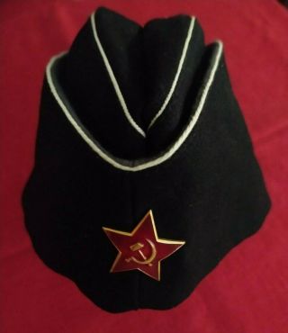 Ussr Soviet Union Vintage Russian Fleet Navy Officer Pilotka Cap Hat Beret Naval