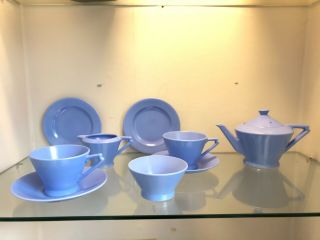 Antique Art Deco Royal Cauldon Tea Set Powder Blue Pot Saucers Cups Plates 1930s