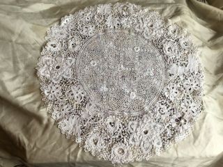Antique Vintage Irish Crochet Lace Table Centre Doyley 40cm Fern Flower Shamrock