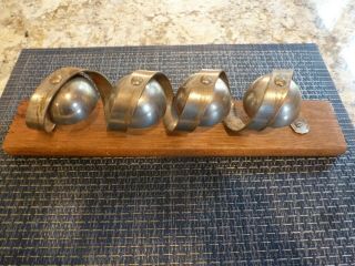 Antique Victorian Set Of 4 Horse Drawn Sleigh Bells Nickle Brass 3 Clappers