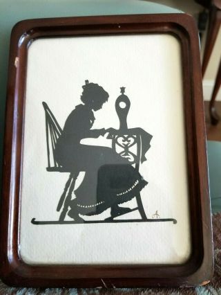 Framed/matted Hand Cut Paper Portrait Silhouette Elegant Lady Sewing On Machine