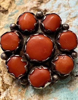RARE Important Vintage Zuni ALICE QUAM Handmade Sterling Coral Cluster Earrings 3