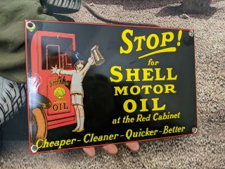 Rare Old Vintage Shell Motor Oil Porcelain Metal Gas Station Pump Gasoline Sign