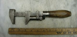 Antique Coes Round Wood Handle Monkey Wrench,  7/8 Jaws,  1 - 15/16 " Capacity,  Vgc