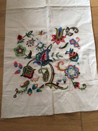 Vintage Crewel Work Wool Unfinished Embroidery,  Jacobean Tree Of Life
