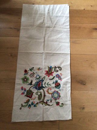 Vintage Crewel Work Wool Unfinished Embroidery,  Jacobean Tree Of Life 3