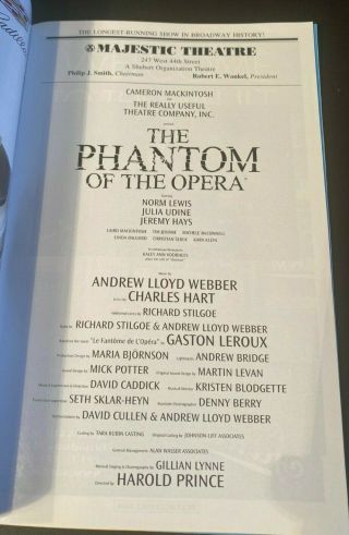 Broadway The Phantom of the Opera playbill RARE - starring NORM LEWIS 2015 2
