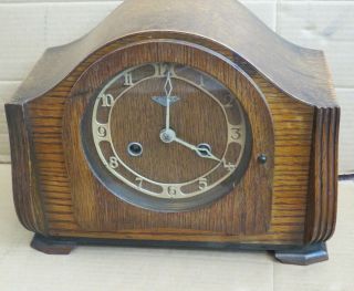 Vintage Bentima Wooden Cased Mantel Clock Key & Pendulum (spares/repairs)