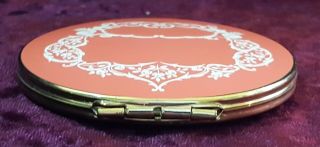 Stratton brass & orange enamel vintage Art Deco antique mirror compact box case 2
