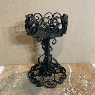 Vintage Scrolled Wrought Iron Candleholder Gothic Spanish Revival