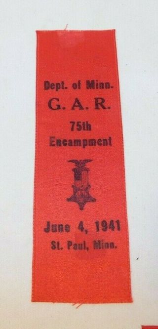 Rare Civil War Union Grand Army Of The Republic Gar Encampment Ribbon 1941