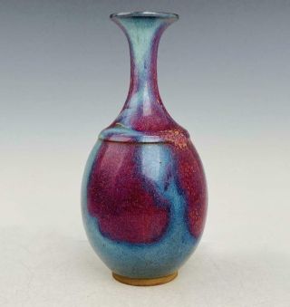 Old Rare Chinese Jun Red Glaze Vase With Lu Qinzhai Makred (k367)