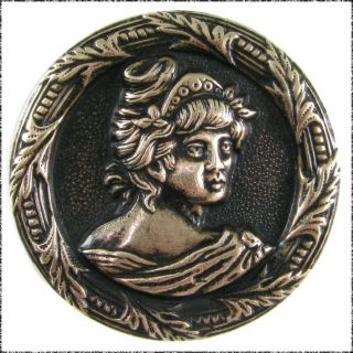 Large Antique Metal Button - Roman Matron W/ Leaf Border