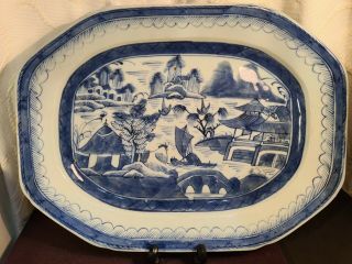 Antique Chinese 18th Century Qianlong Period Blue &white Meat Plate Dish Platter