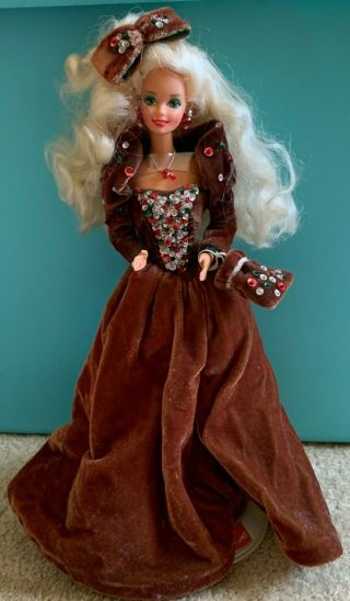 Vintage Happy Holidays Barbie 1991 Special Edition Rust Brown Velvet Dress Blond
