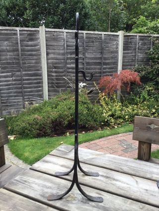 Vintage Tall Black Wrought Iron 4 Piece Fireside Companion Stand & 3 Tools AF 3