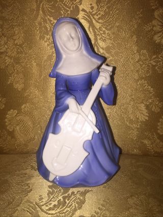 Vtg Blue Nun Figurine Playing The Cello Musical Box Melody Sound Of Ave Maria