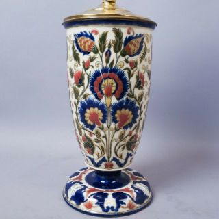 Rare Antique Zsolnay Pecs Hungarian Magyar Ornate Art Nouveau Pottery Lamp 1878