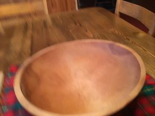 Vintage Primitive 12 Inch Diameter Wood Bowl With Butter Paddle 2