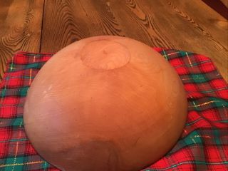 Vintage Primitive 12 Inch Diameter Wood Bowl With Butter Paddle 3
