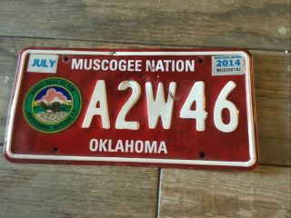 Oklahoma Indian Muscogee Nation With Seal April 2014 A2w46 Rare License Plate