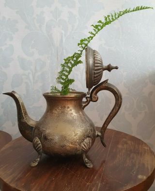 Antique/vintage Pewter Silver Plated Teapot Floral Engraved Design