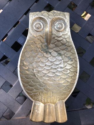 Antique Solid Brass Handmade Owl Trinket Coin Dish Ashtray