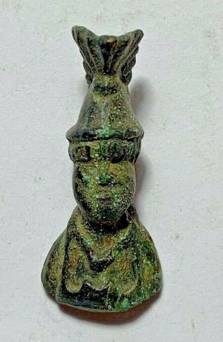 A Perfect Ancient Roman Bronze Bust Ornament Of Mars Circa 100 - 400 Ad 37mm