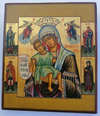 Rare Antique 20c Hand Painted Russian Orthodox Icon Of It Is Worthy To Eat