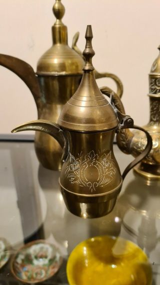 3x Antique / Vintage Brass Dallah Arabic Middle Eastern Coffee Tea Pot Omani 2