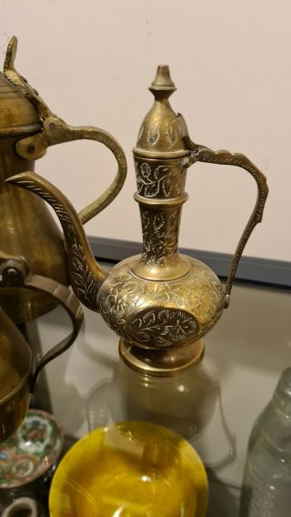 3x Antique / Vintage Brass Dallah Arabic Middle Eastern Coffee Tea Pot Omani 3