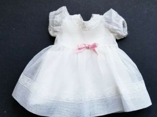 Vintage Factory White Organdy Doll Dress With Pink Silk Bow Fits 17 18 " Doll
