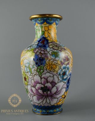 Antique Chinese Cloisonne Lotus Flower Decorated Vase