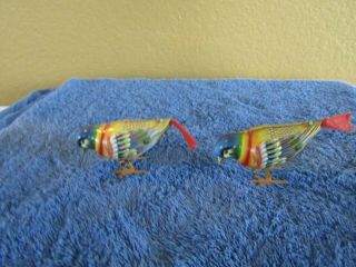 Set Of 2 Antique Metal Wind Up Mechanical Bird Multicolored Made In Germany